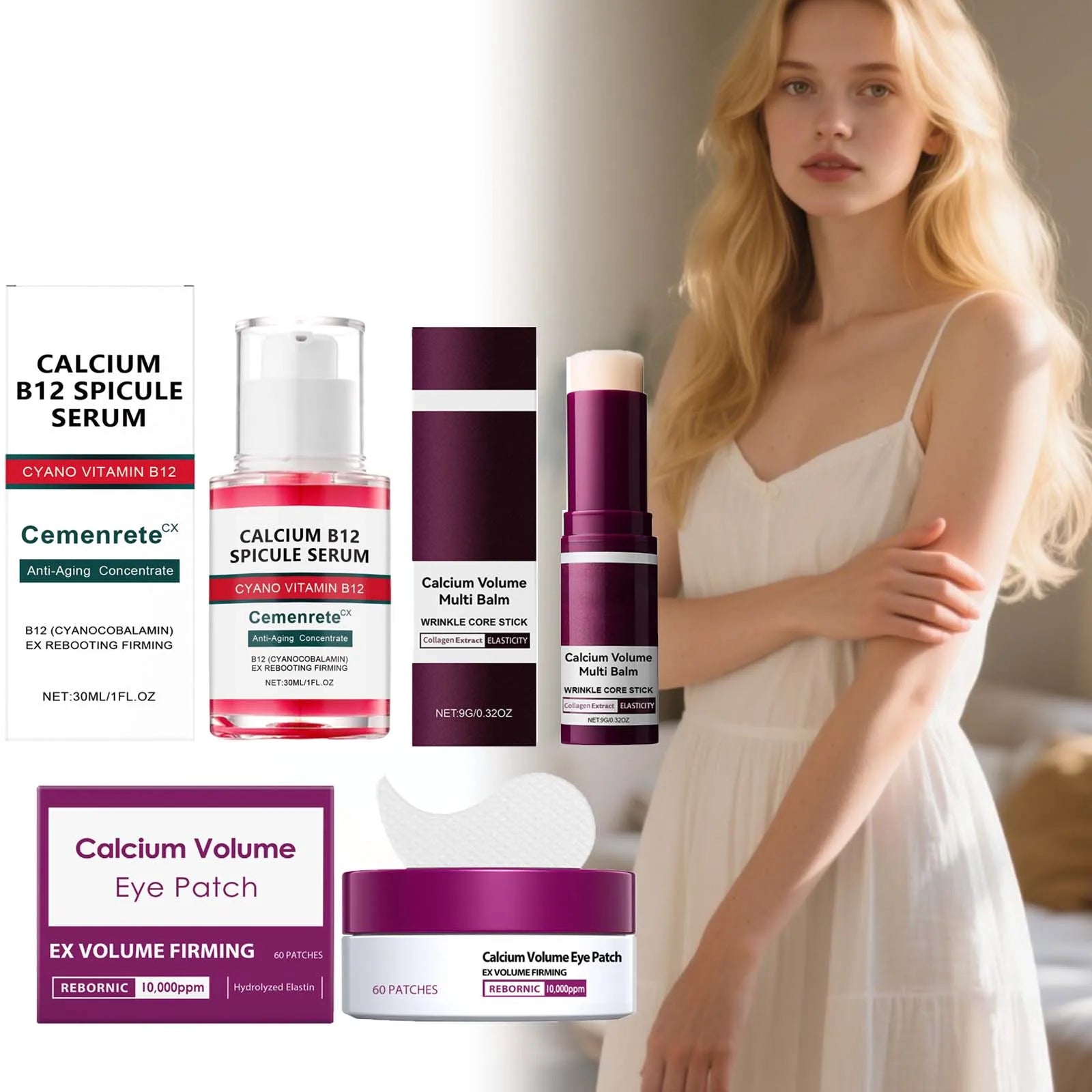 Hoygi Calcium Anti-Aging Skincare Set – Serum, Eye Patches & Balm Anti-Aging Skincare Set Zpaxo