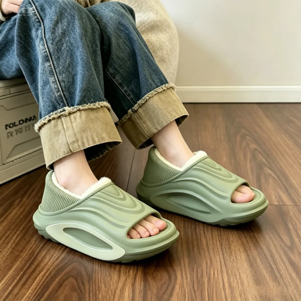 Winter Thickened Slip Resistant Lined Slippers Lightweight EVA Indoor