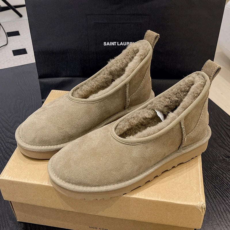 Flats Women Snow Boots Suede Winter Warm Fashion Shoes Short Plush