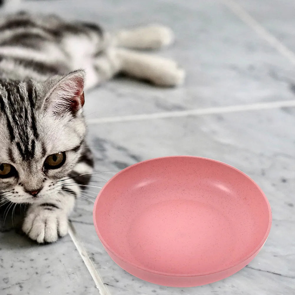 Shallow Round Cat Food Bowl Wheat Fiber PP Material Non-slip Stable