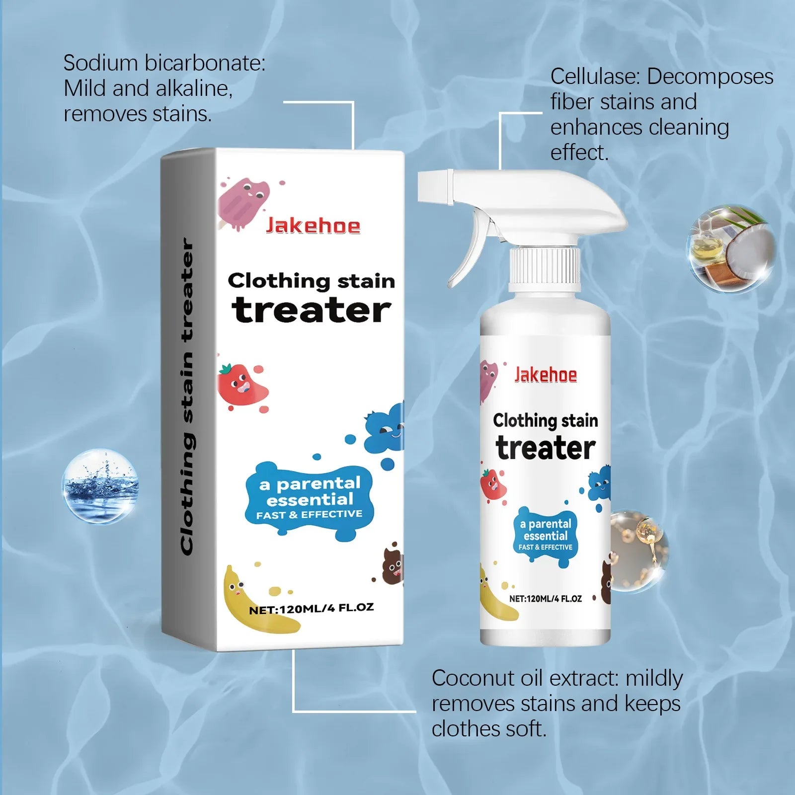 120ml/bottle Clothes Decontamination Spray Stain Treater Spray Stain Remover For Fabric Portable Stain Treater Spray Zpaxo