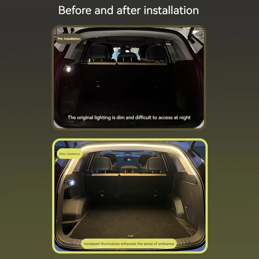 LED Car Trunk Light Strip 2 4M No Drilling Dynamic Flowing Ambient
