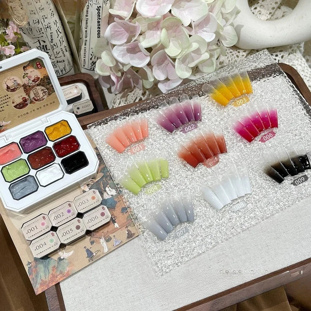 9-Color Chinese Style Gel Nail Glitter & Eye Shadow Palette Gel Nail Glitter Palette Zpaxo