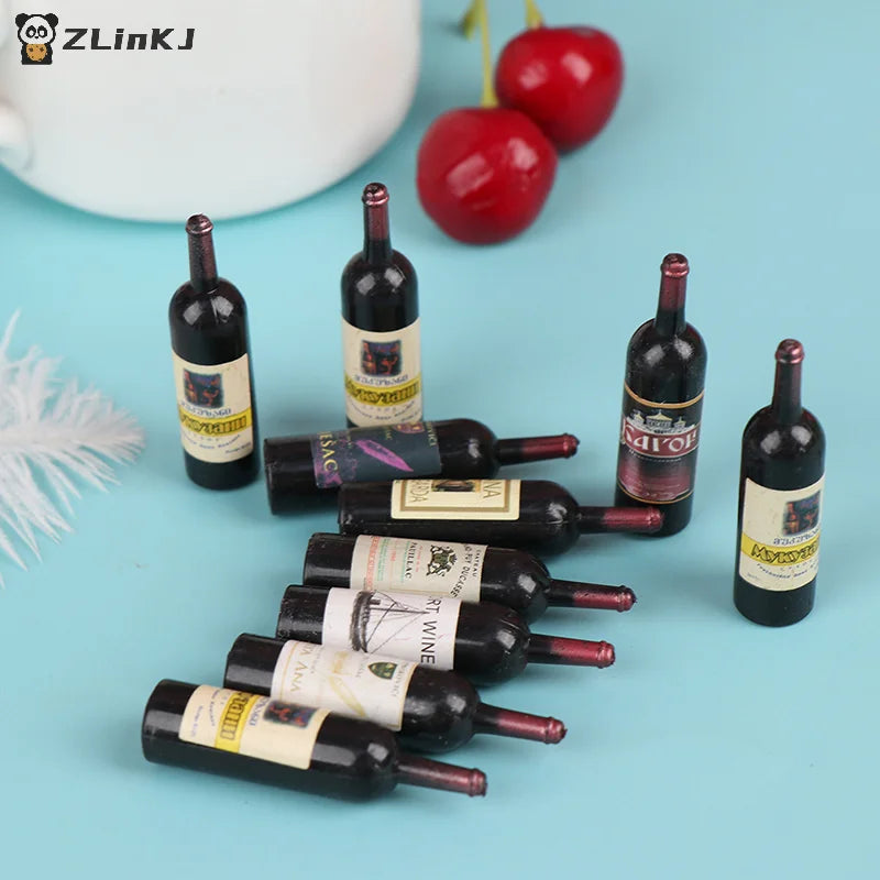 ▶10Pcs 1/12 Dollhouse Miniature Mini Wine Bottle Set With Box Simulation Drinks Model Toys For Doll House Decoration Accessories Zpaxo