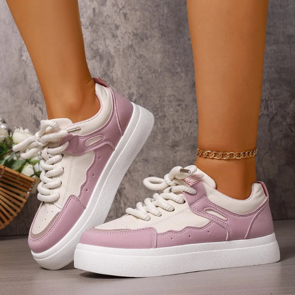 Round-toe Lace-up Casual White Thick-soled Vulcanized Shoes Seasonal