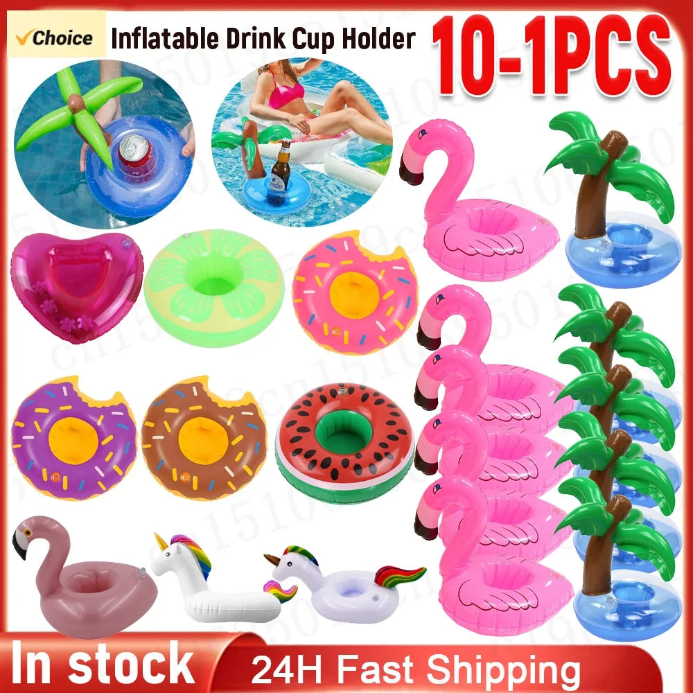 10-1PCS Inflatable Cup Holder Swimming Float Bathing Pool Flamingo Drink Holder Party Decoration Bar Coasters Pool Accessories Zpaxo