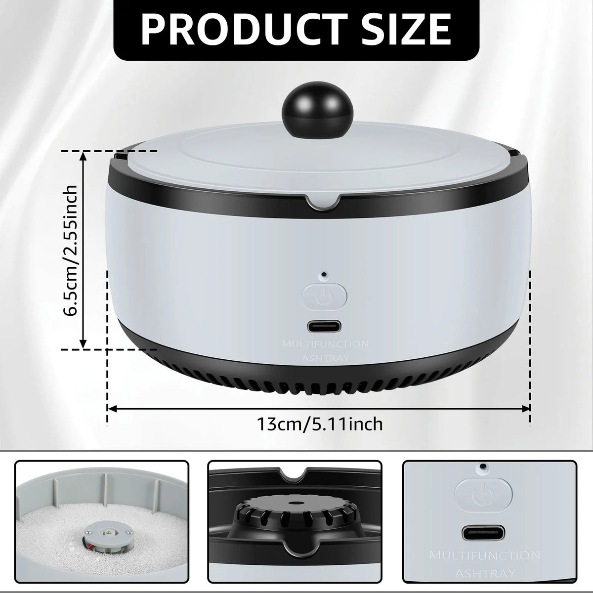 2 in 1 Purifier Ashtray Filtering Second-Hand Smoke From Cigarettes Remove Odor Smoking Accessories with Lid for Family Office Zpaxo grey
