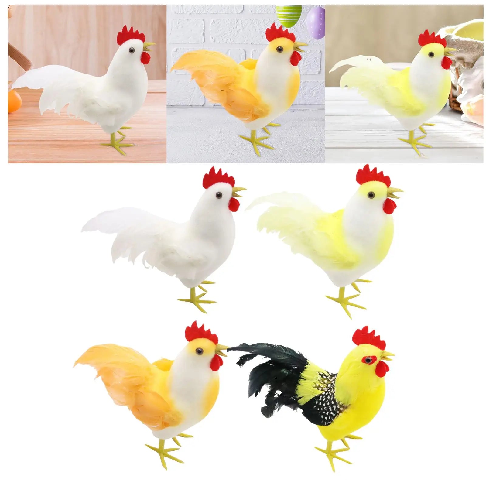 Rooster Sculpture Simulated Feathers – Garden & Desktop Statue Garden Animal Statue Zpaxo