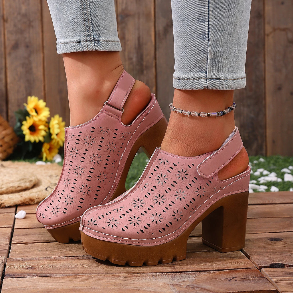 2026 Women Sandals Summer Plus Size High Heel Sandals Closed Toe Hollow Lightweight Shoes Outdoor High Heel Designer Shoes Women Zpaxo