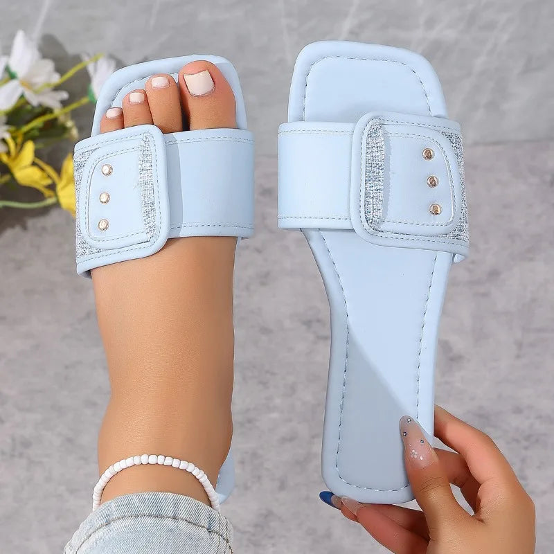 2026 Women's Slides Personality Buckle Open Toe Wear-resistant Office