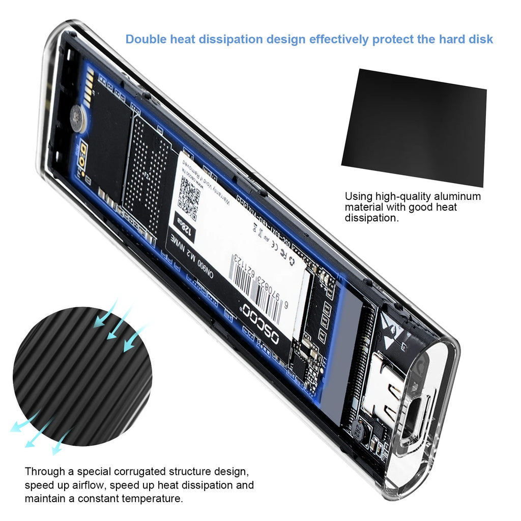 M.2 NVME PCIe SSD Case with USB Type C 10Gbps External Enclosure Hard Disk Box for PCI-E M2 SSD - SSD Holder Zpaxo