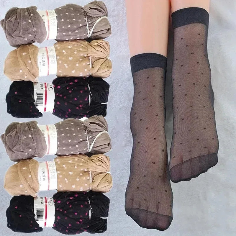 Women's Ultra-Thin Nylon Dot Ankle Socks – 5 or 10 Pairs