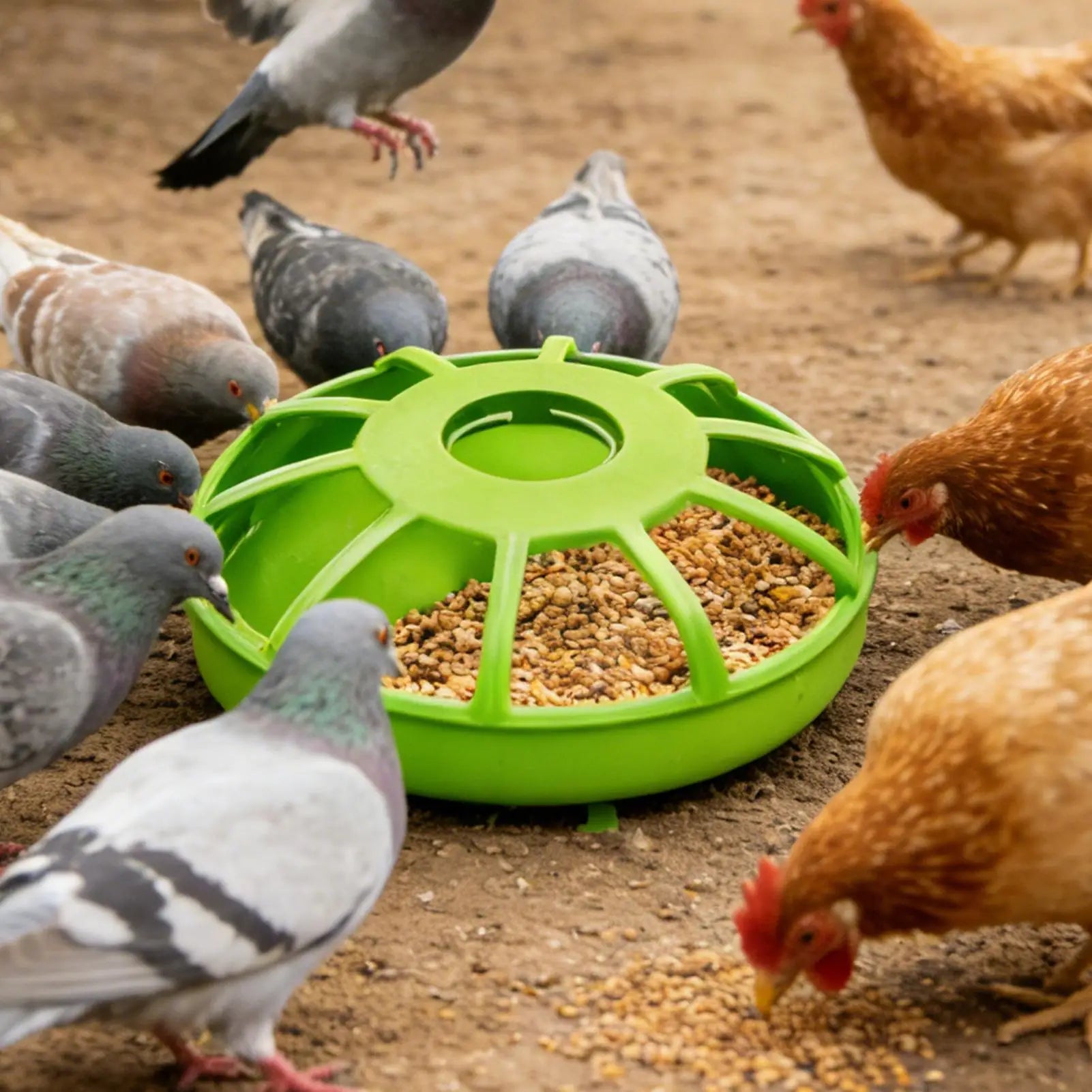 Poultry Feeder Round Spill Proof Non Slip Feeding Large Bird Cage No