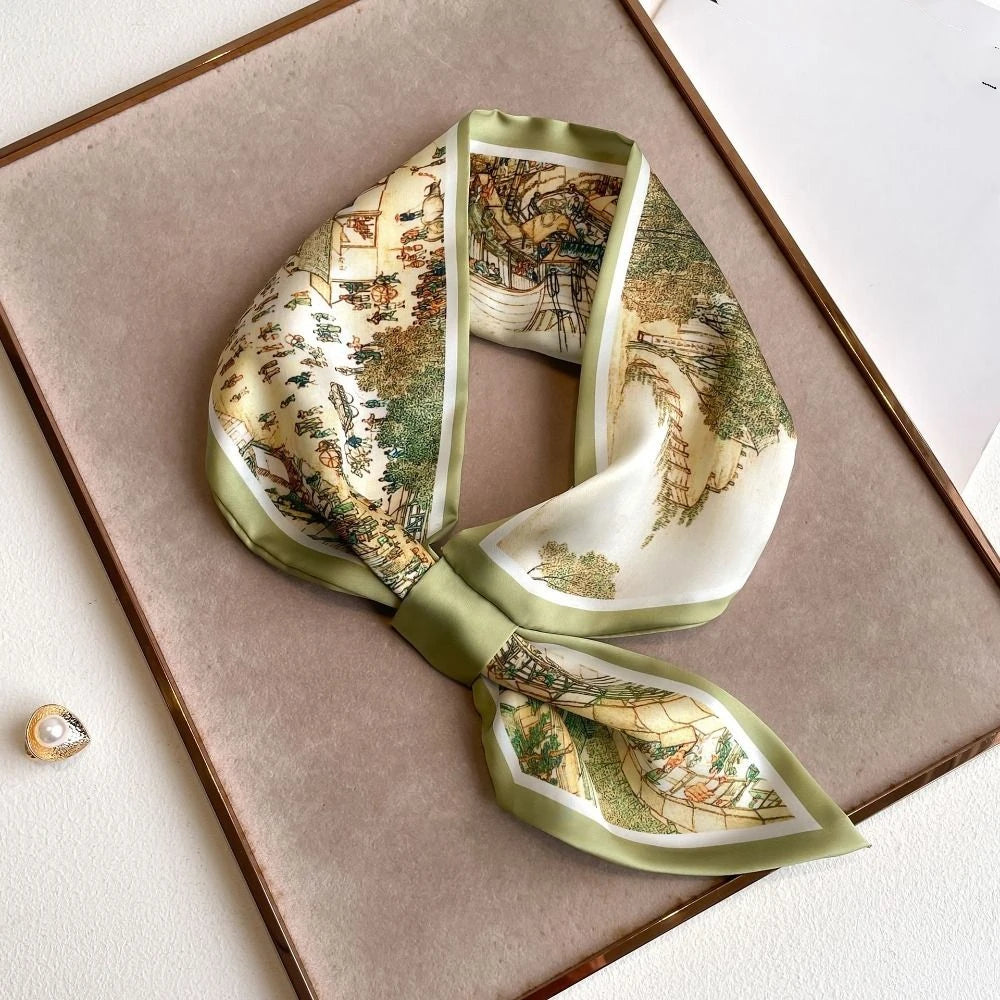 New 75cm Women Silk Scarf Multi-functional Elegant Ladies Neck Tie Flower Print Convenient Satin Silk Ribbons Summer Zpaxo