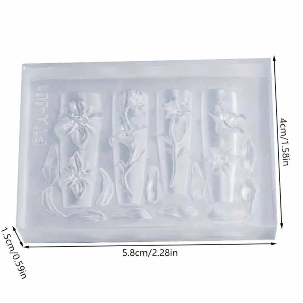 Clear Silicone Nail Carving Mold 3D Design 5-Petal Flower Art Molds Zpaxo