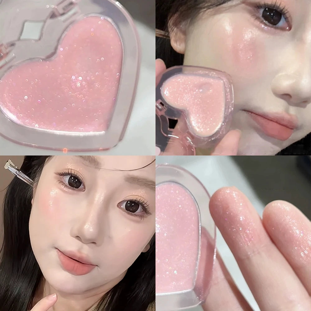 Peach Pink Sparkling High Gloss Powder Highlighter Palette Face Contour Brighten Expansive Jelly Blush Paste Illuminate Makeup Zpaxo