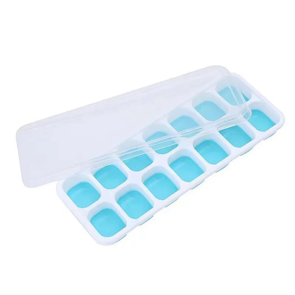 1PC Ice Cube Tray 14 Grid Silicone Ice Cube Mold With Removable Lid Ices Maker Kitchen Gadget Bar Tools Zpaxo Blue
