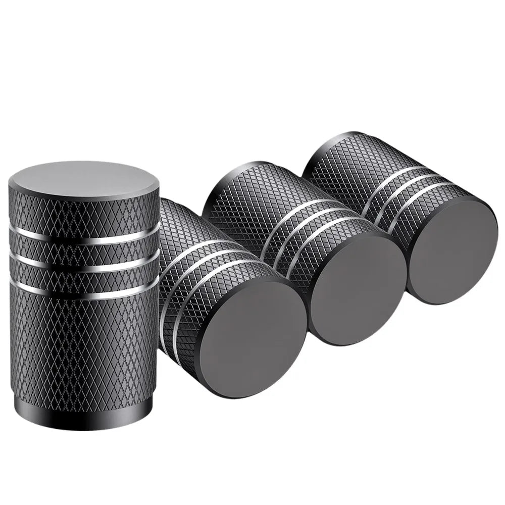 4-Pack Aluminum Knurled Tire Valve Stem Caps – Universal Fit