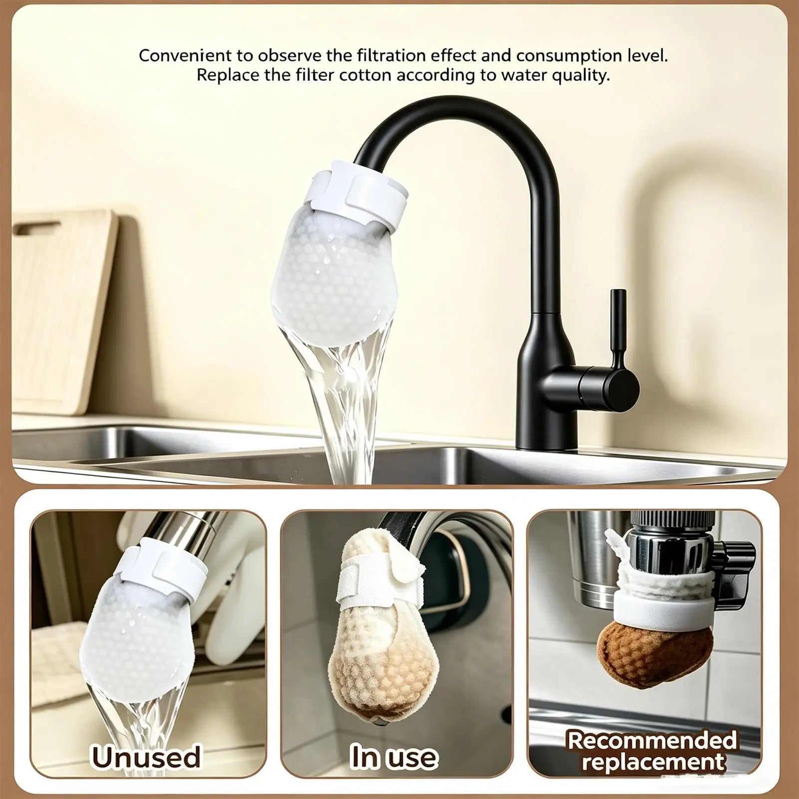 Faucet Filter Cotton Bag Splash Proof Universal Tap Water Purifier