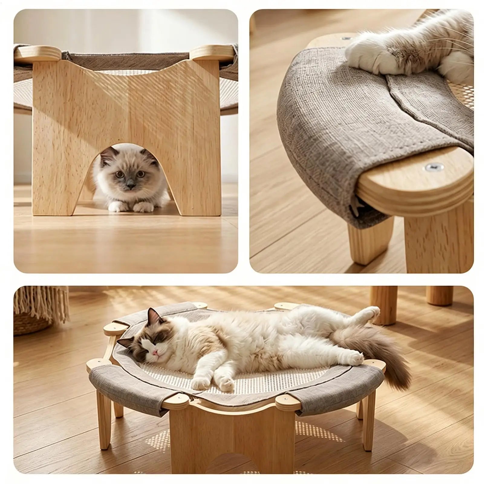 Cat Hammock Bed Wooden Stand Mesh Breathable Summer Indoor Large Beds