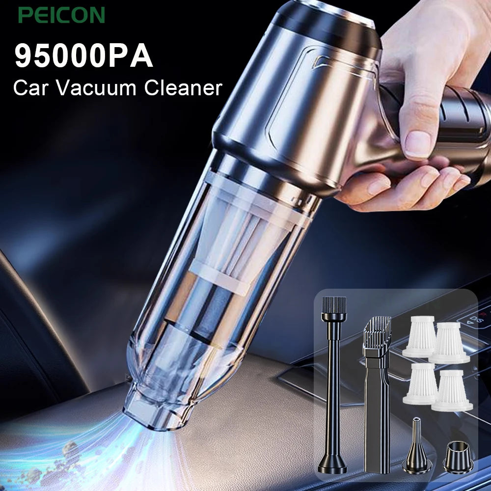 95000PA Car Vacuum Cleaner Strong Suction 2in1 Home Wireless Portable