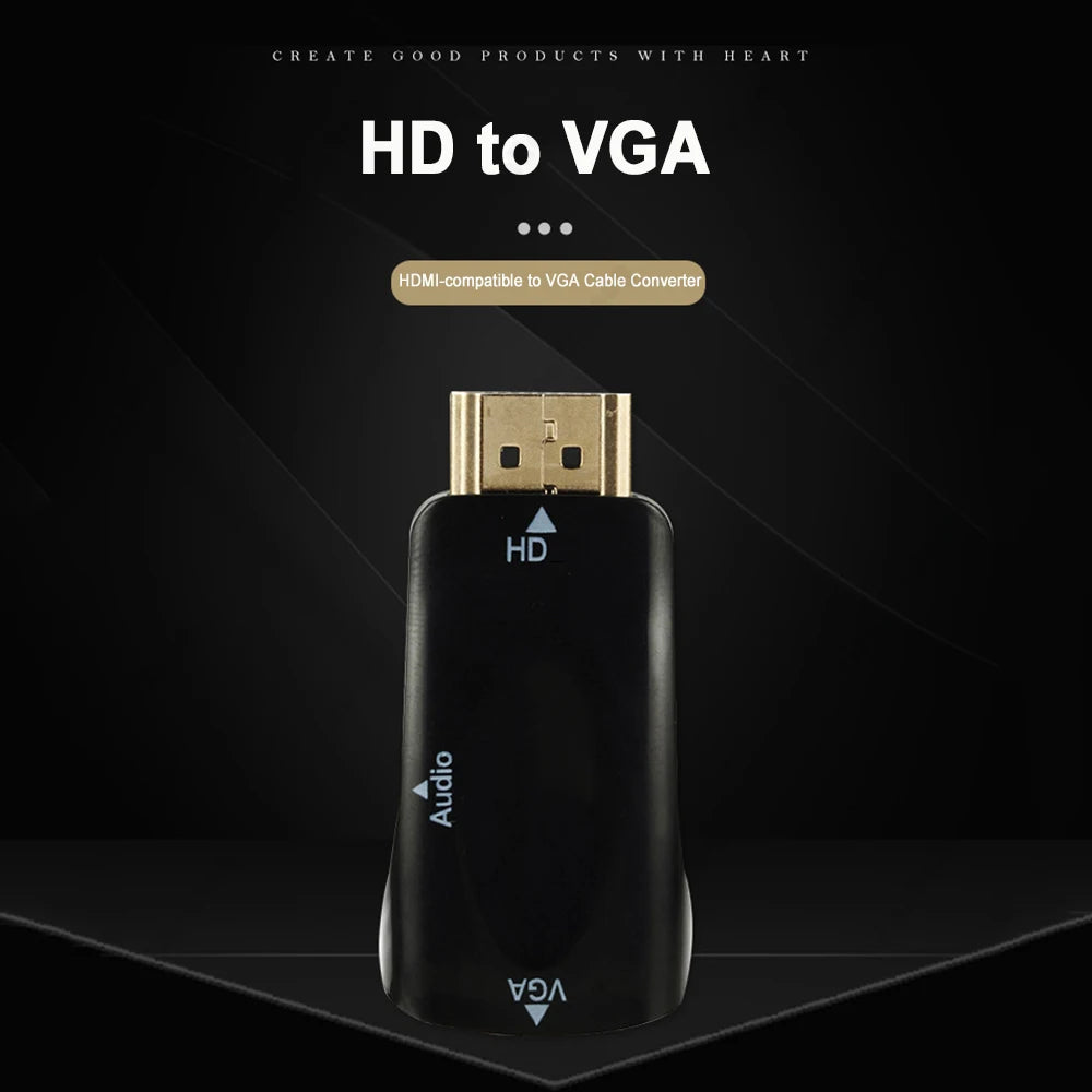 HD 1080P HDMI-compatible VGA Cable Converter Adapter Jack Audio Zpaxo