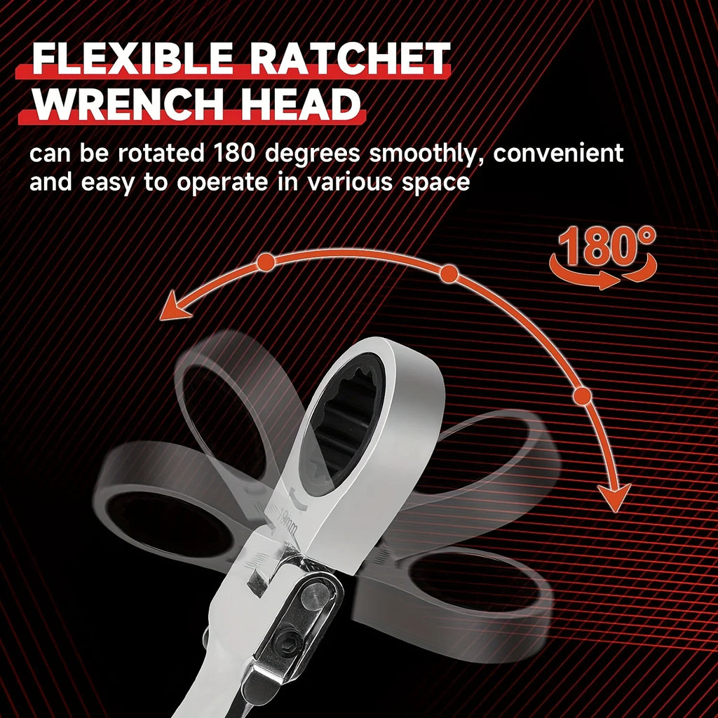 8 to 19 mm Chrome Vanadium Steel Ratchet Wrench Set, 12 in 1 Flex Head Ratchet Wrench, Multipurpose Anti Rust Interchangeable Zpaxo