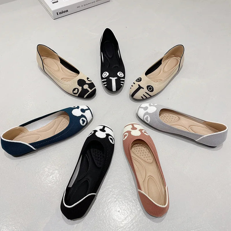 New Flats Shoes Woman Spring for Woman 2022 New Round Head Collection Women's Knit Comfortable Swedish Women's Breathable Summer Zpaxo