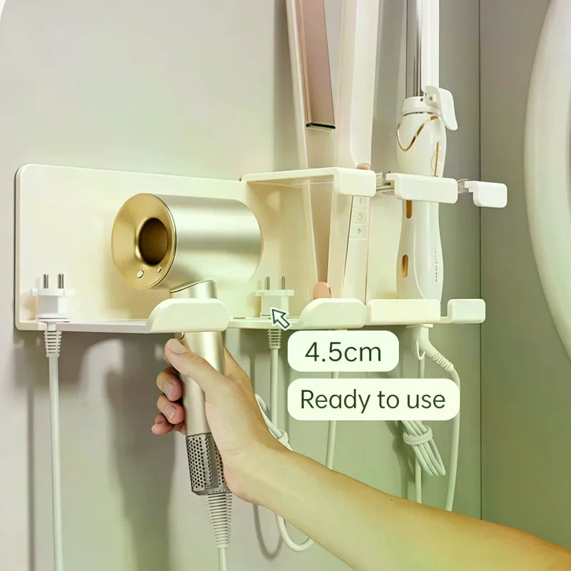 Multifunctional Hair Dryer Holder Integrated Large Capacity Storage Wall Mounted No Drill Organizer Bucket Aluminum Bathroom Rac Zpaxo