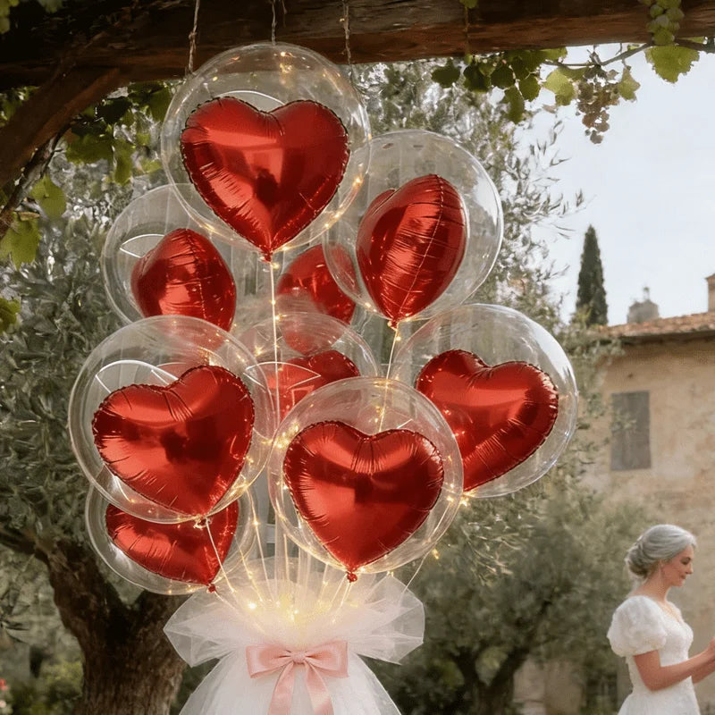 Transparent Bubble Red Heart Balloon Bundle Wedding Valentine's Heavy