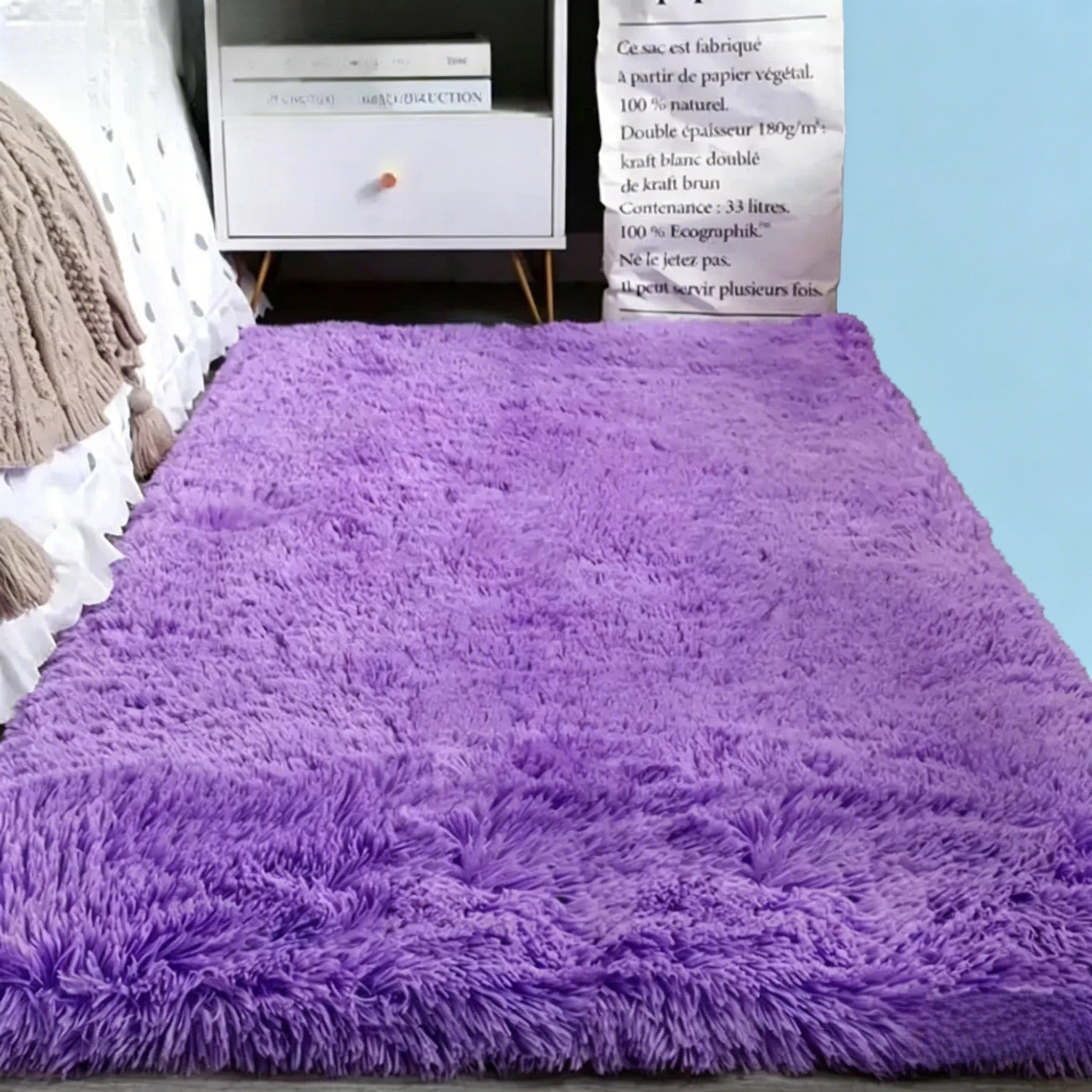 VIKAMA Silk wool Solid Colour Living Room Bedroom Bedside Sofa Soft Mat Home Light Luxury Non-slip Dirty Resistant Washable Rug Zpaxo PURPLE-h 80X160CM