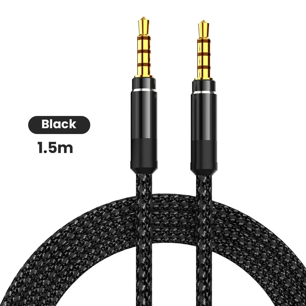 1.5M Nylon Braided 3.5mm AUX Audio Cable | Car, Phone & Speaker AUX Audio Cable Zpaxo Black 1.5m
