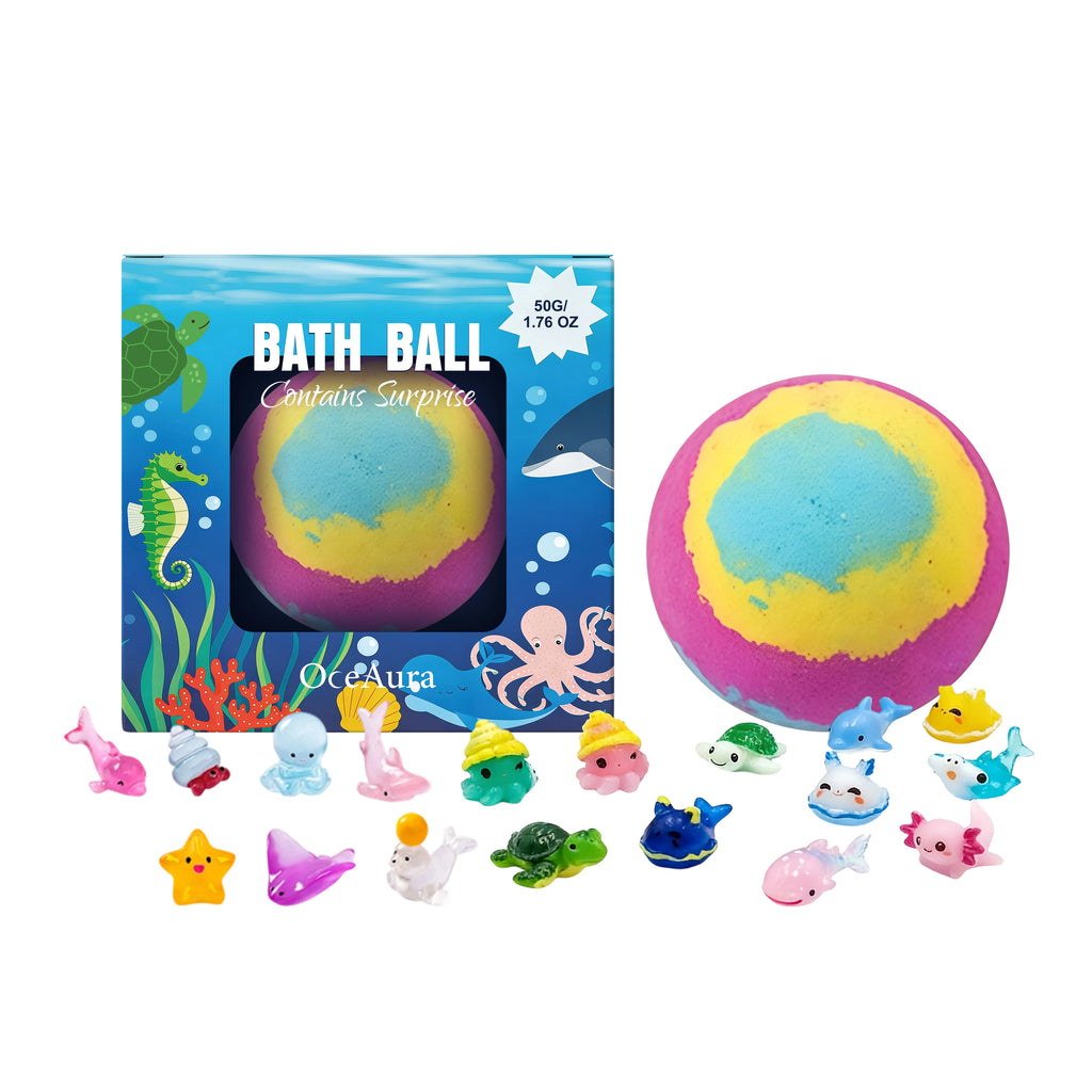 OceAura Kids Bath Bomb with Surprise Ocean Toy Inside Kids Bath Bomb Zpaxo 50g boxed