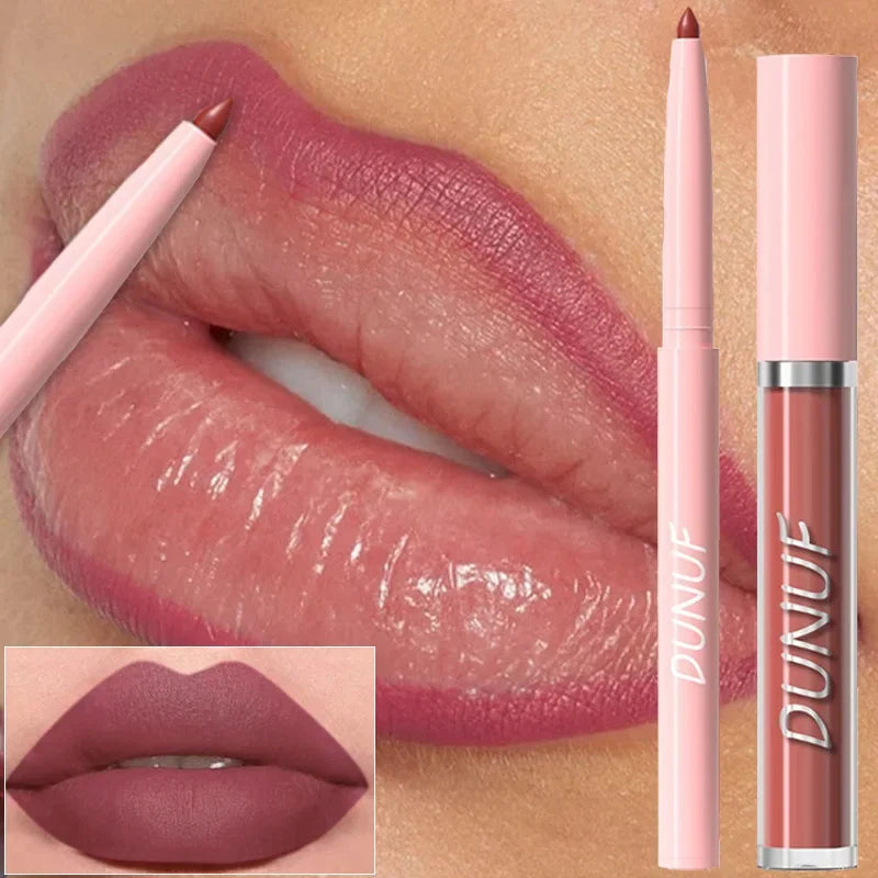 12 Color Matte Lip Liner Pencil Lip Gloss Set Waterproof Lipliner Pen Red Brown High Pigmented Lip Glaze Lips Cosmetics Makeup Zpaxo
