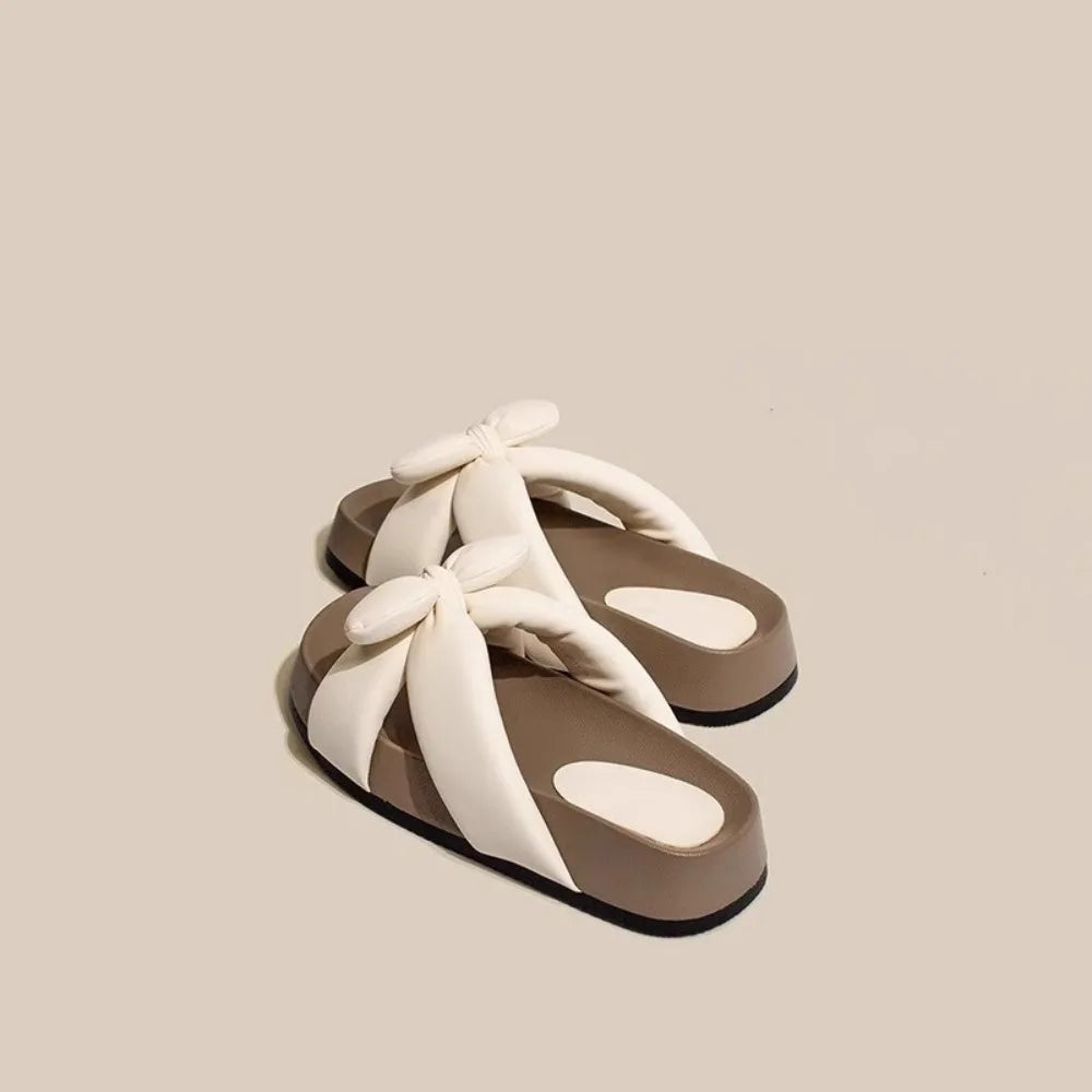Women's Thick-soled French Bow Cross-off Non-slip Flat Beach Shoes