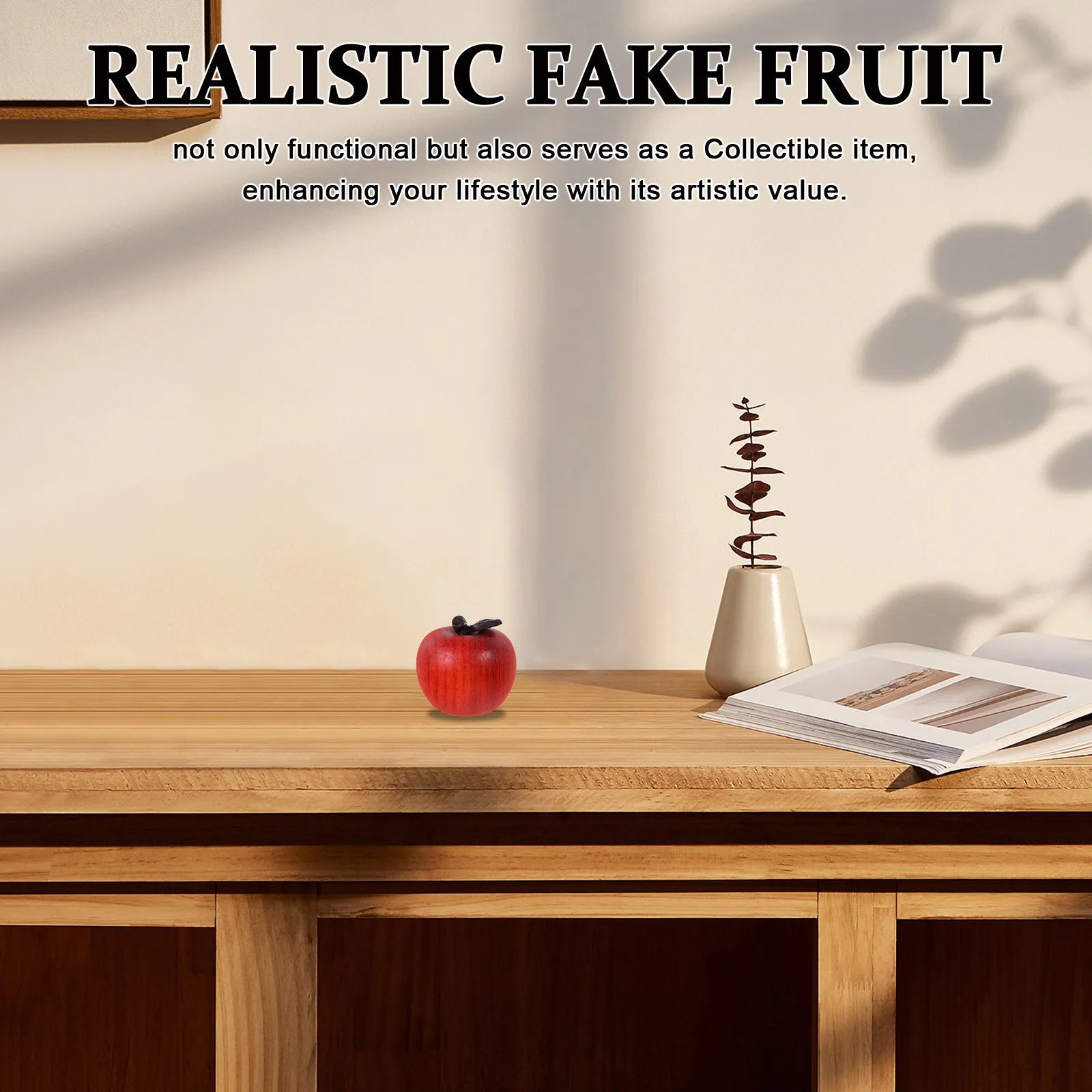 Red Sandalwood Wooden Apple Carved Small Faux Fruit Decorative