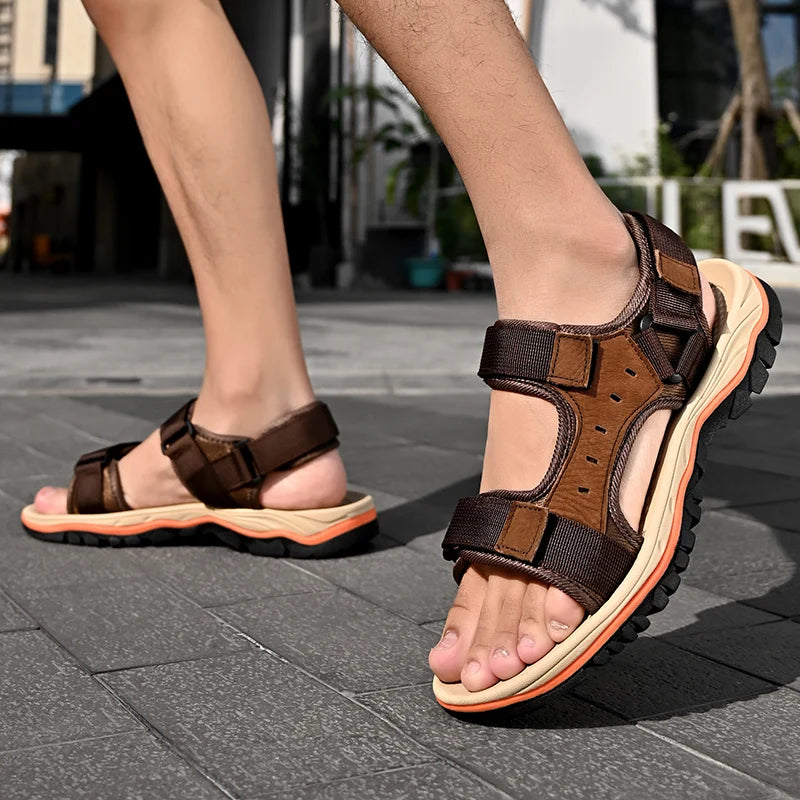Summer Men Sandals Leather Mens Casual Shoes Outdoor Beach Roman Zpaxo