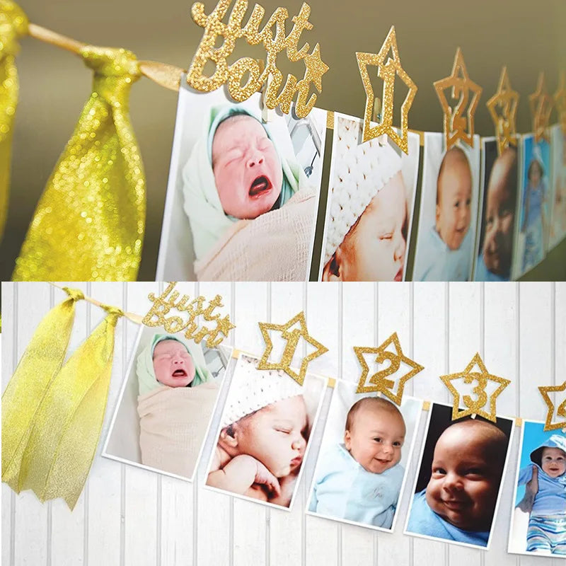 12 Months Photo Frame Banner First Happy Birthday Party Decorations