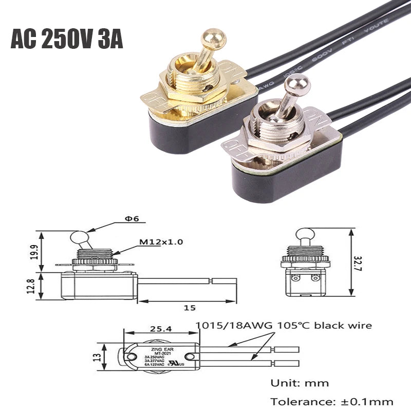 AC 250V 3A Off Prewired Standard Toggle Switch Wire Cable Contacts Zpaxo