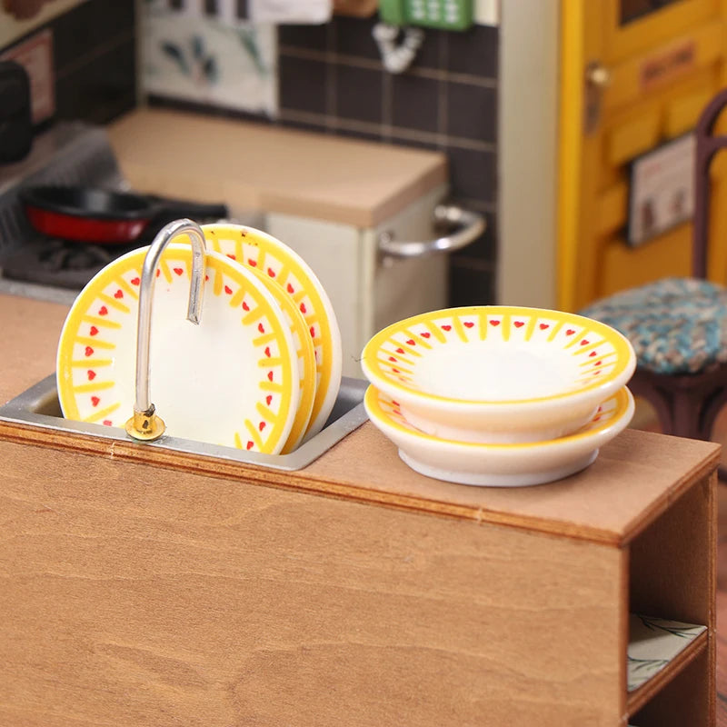 ▶5PCS 1:12 Dollhouse Mini Plates Dishes Model Dollhouse Simulation Kitchen Decoration Dolls House Accessories Pretend Play Toys Zpaxo A4 5pcs