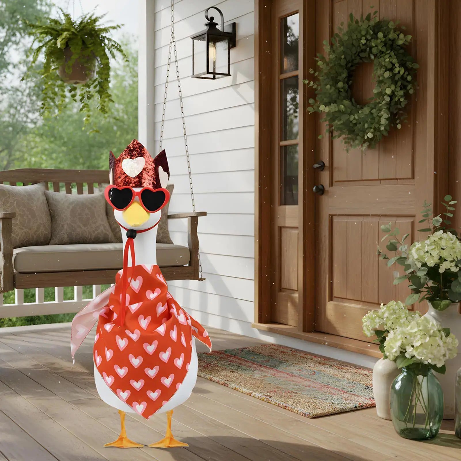 Valentines Day Porch Goose Outfit Headscarf Heart-shaped Glasses