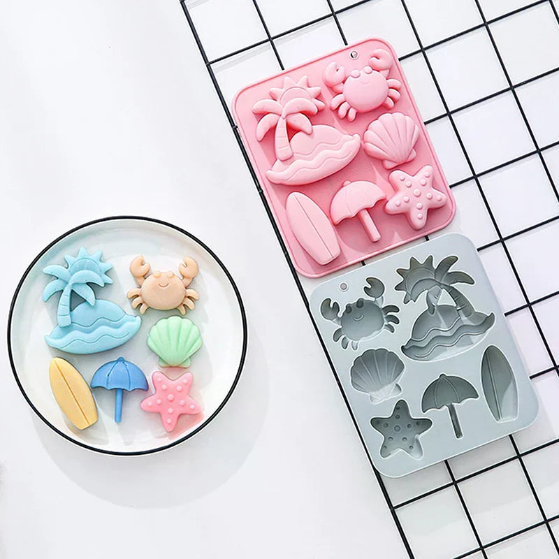 6 Cavity Tropical Beach Theme Silicone Mold Summer Animal Crab Shell Fondant Candy Chocolate Mould Diy Baking Accessories Zpaxo