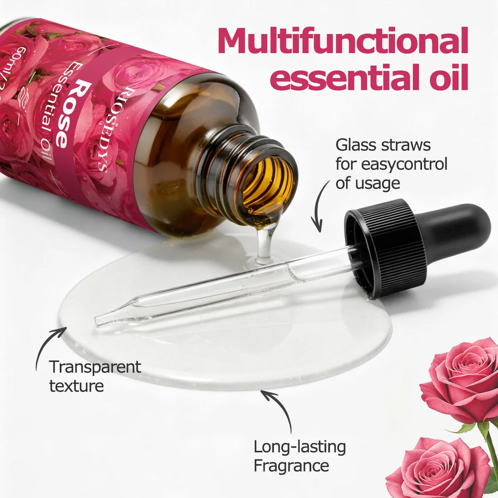 60ml ROSE ESSENTIAL OIL is a has deep nourishing moisturizing effects, making it suitable for massage, skin care, and hydration. Zpaxo