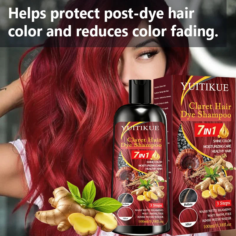 YUITIKUE Claret Color Shampoo 7-in-1 Gentle Hair Dye | Nourishing Hair Dye Shampoo Zpaxo