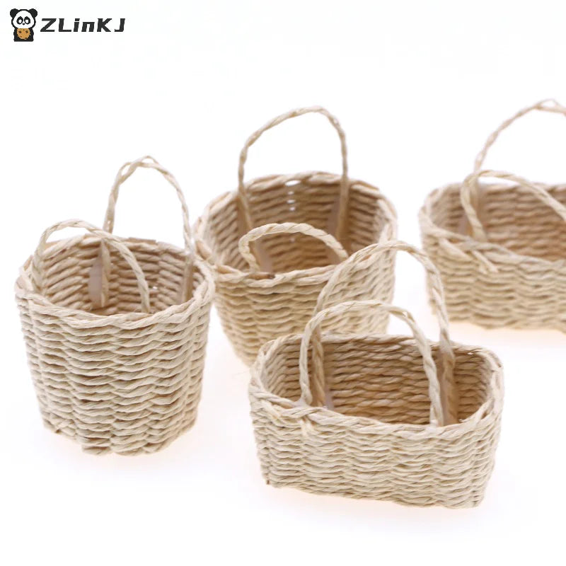 ▶1:12 Dollhouse Miniature Storage Basket Vegetable Food Woven Frame Portable Flower Basket Kitchen Home Model Decor Toy Zpaxo