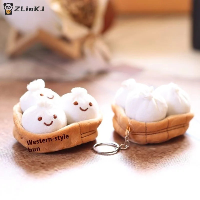 ▶1Pcs Kawaii Xiaolongbao Soft Plush Keychain Cartoon Simulation Food Pendant Chinese Little Bun Keyring Birthday Gift Zpaxo