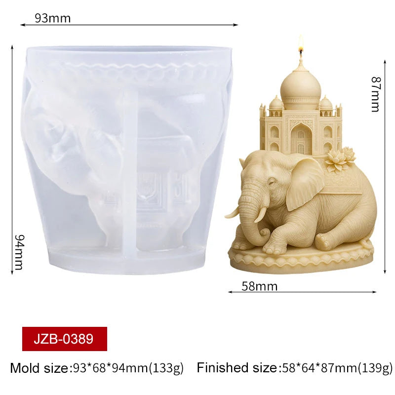 3D Wolf Big Ben Indian Elephant Taj Mahal Lion Colosseum Tiger Candle Silicone Mold DIY Soap Aroma Gypsum Craft Mold Home Decor Zpaxo Elephant