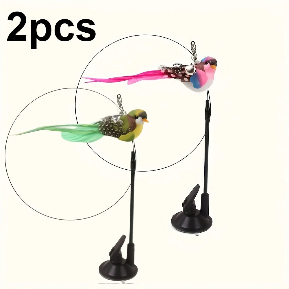 Interactive Cat Toy Handfree Cat Stick Playing Kitten Playing Teaser Wand Toy Suction Cup Bird/Feather Cat Wand Pet Supplies Zpaxo 2PCS Random