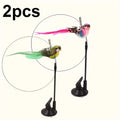 Interactive Cat Toy Handfree Cat Stick Playing Kitten Playing Teaser Wand Toy Suction Cup Bird/Feather Cat Wand Pet Supplies Zpaxo 2PCS Random