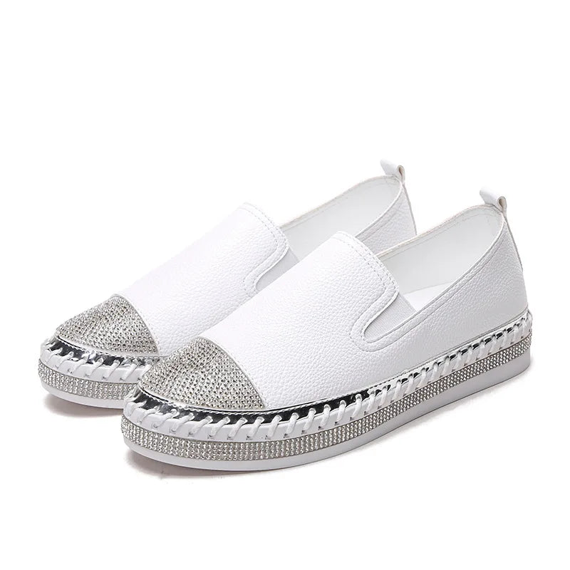 Flats Shoes Women 2021 New Autumn Loafers Flats Ladies Espadrilles Women Moccasins Ladies Bow Shoes Female Slip-on Creepers Zpaxo White 40